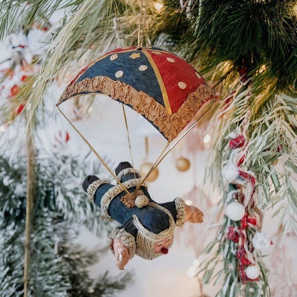 Vintage Santa Parachute Ornament – Hand-Painted Paper Mâché Whimsy! - Picture 2 of 16